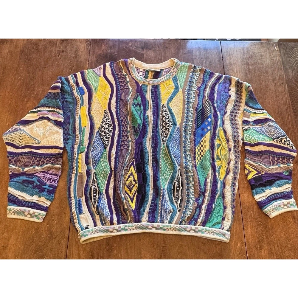 Vintage COOGI Australia Sweater Large 3D Knit Multicolor 90s Hip Hop Biggie